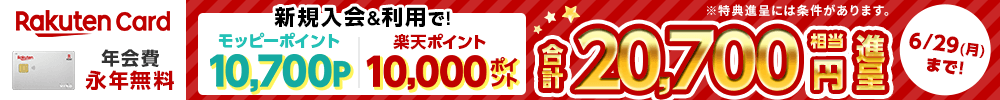※合計最大20,700円相当※楽天カード【最短10日でポイントGET】