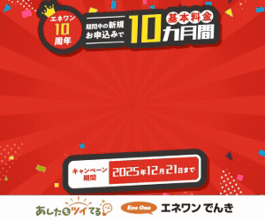 エネワンでんき【新規お申込みで基本料金10ヵ月半額キャンペーン】